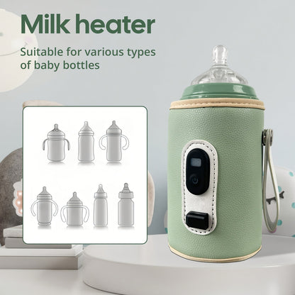 USB Bottle Warmer Sleeve with Digital Temperature Display, Cochildor Milk Warming Cover for Compatible Breastmilk and Formula Bottles in Green or Pink