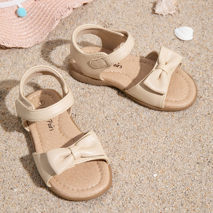 Girls Bow Sandals by DREAM PAIRS with Hook-and-Loop Fastener | Round-Toe TPR Sole Summer Shoes for Toddler, Little Kid and Big Kid Outings