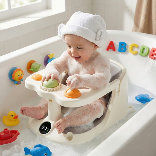 Suction-Cup Toddler Bathtub Seat with Soft Cushion, Non-Slip Baby Bath Chair for Sitting Infants 6 Months and Up During Supervised Bath Time