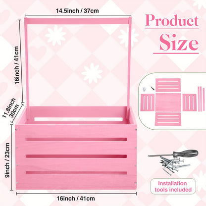Wood Shower Storage Crate with Handle - Multi-Use Baby Shower Gift Basket & Diaper Storage Organizer, Solid Wood Keepsake Box for Onesies, Diapers and Samples, Gender Reveal Party Gift (Pink & Classic)