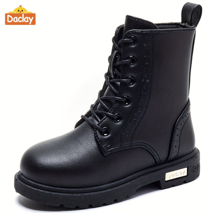 Boys Casual Boots in Black by Daclay, Solid-Color Slip-Resistant Outdoor Footwear for Toddler, Little Kid and Big Kid Fall and Winter Wear