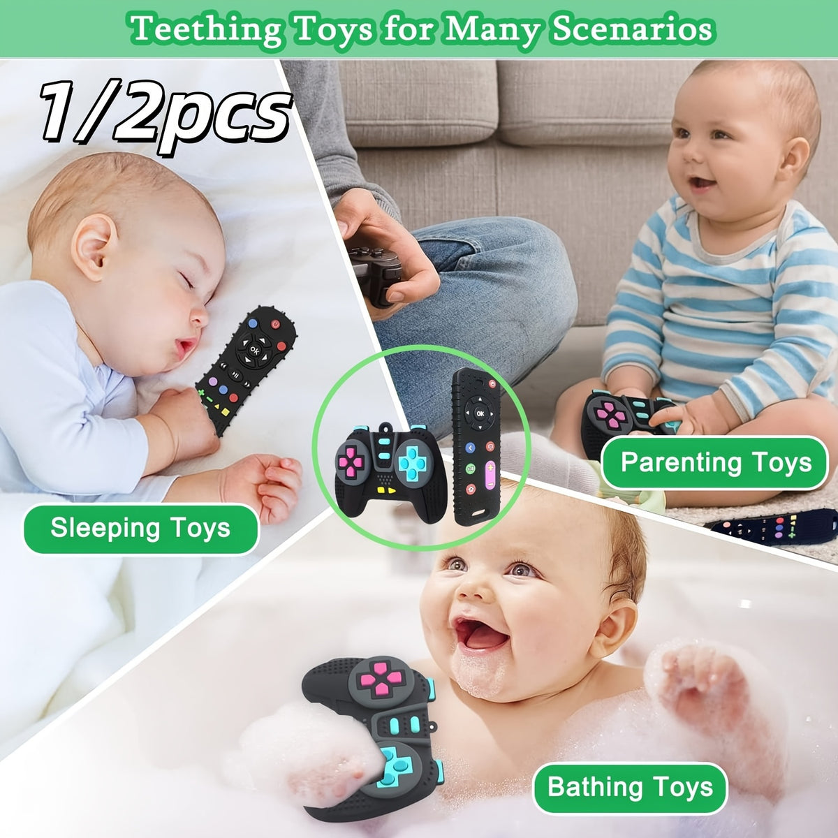Silicone Baby Teething Toys with TV Remote and Game Controller Designs, Soft Chew Toys with Colorful Button Details for Supervised Play