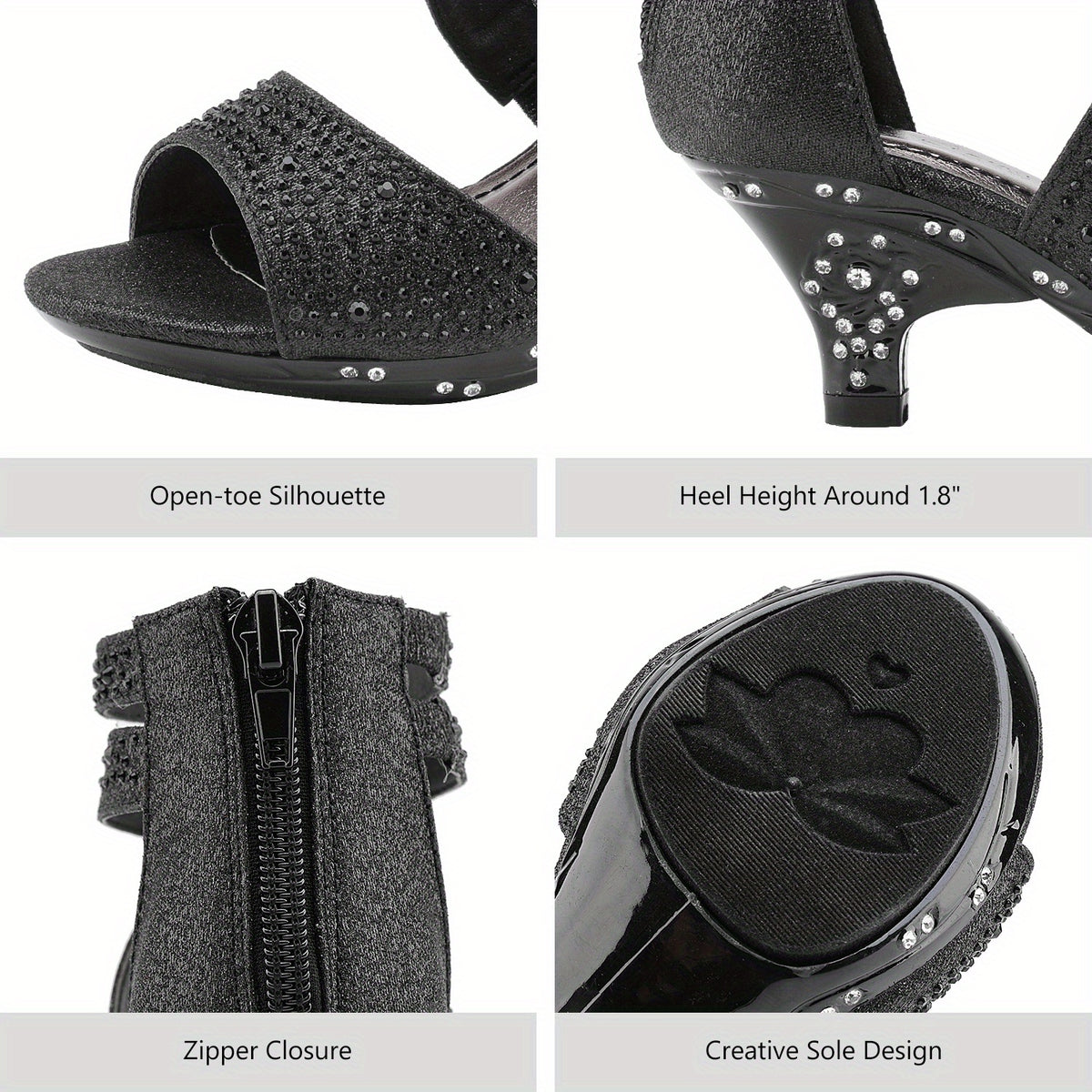 Girls Rhinestone Low Heel Sandals with Strappy Open Toe Design | Dress Shoes for Toddlers and Kids, Parties and Special Occasions
