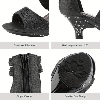 Girls Rhinestone Low Heel Sandals with Strappy Open Toe Design | Dress Shoes for Toddlers and Kids, Parties and Special Occasions