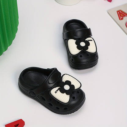 Kids EVA Bow Clogs for Girls, Thick-Sole Anti-Slip Slip-On Shoes in Black or Beige for At-Home Wear and Everyday Casual Outfits