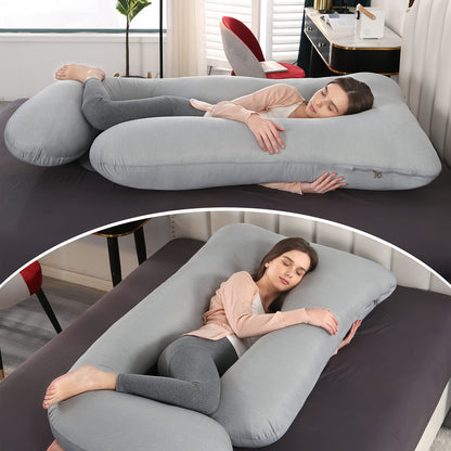 J-Shaped Full Body Pregnancy Pillow, 62-Inch Maternity Pillow with Removable Pillowcase, Large Size Back to Leg Support for Comfortable Pregnancy Sleep, Great Baby Shower and Holiday Gift