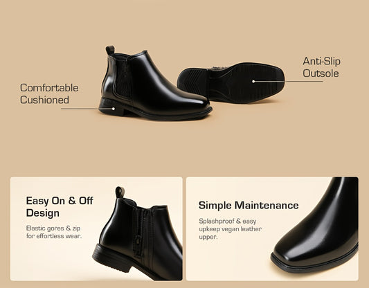 Boys Chelsea Boots with Side Zipper and Elastic Gores, Classic Dress Ankle Boots in Black or Camel for Toddler, Little Kid and Big Kid Outfits