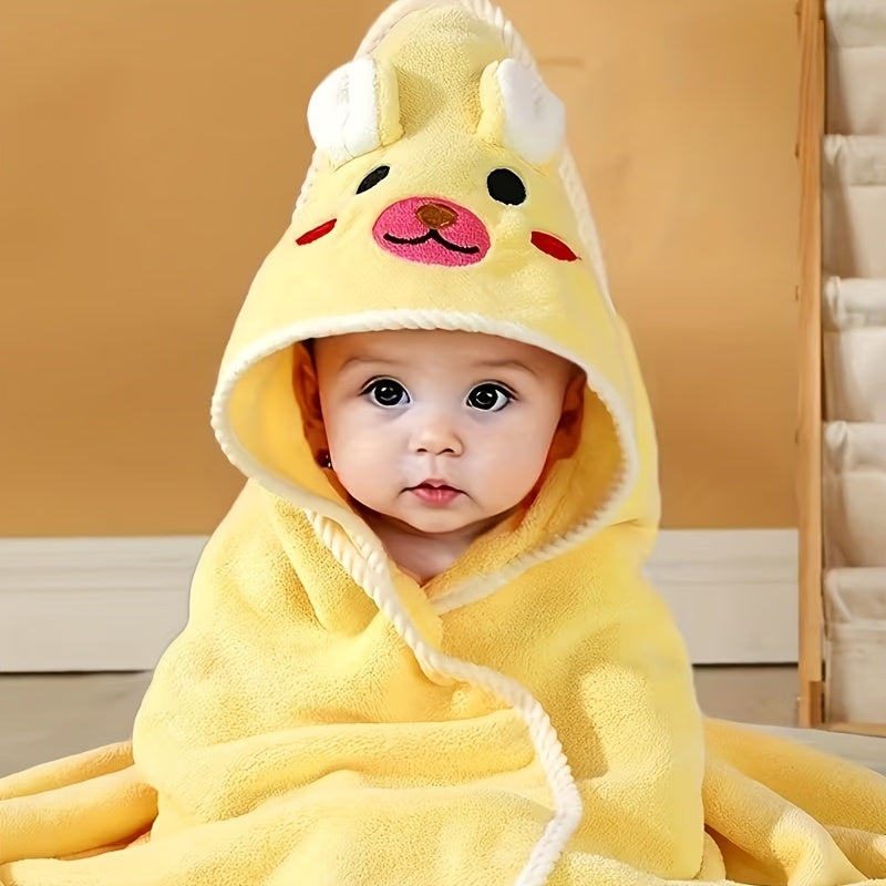 Hooded Baby Bath Towel 31.5 x 31.5 Inches, Soft Absorbent Polyester Bath Wrap with Reinforced Edges for Supervised After-Bath Drying in Pink or Sky Blue