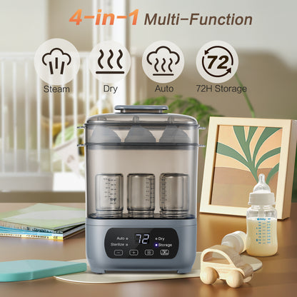 Modular Baby Bottle Steamer and Dryer with LED Touch Screen and Auto Shut-Off, Electric Countertop Care for Compatible Bottles and Pump Parts
