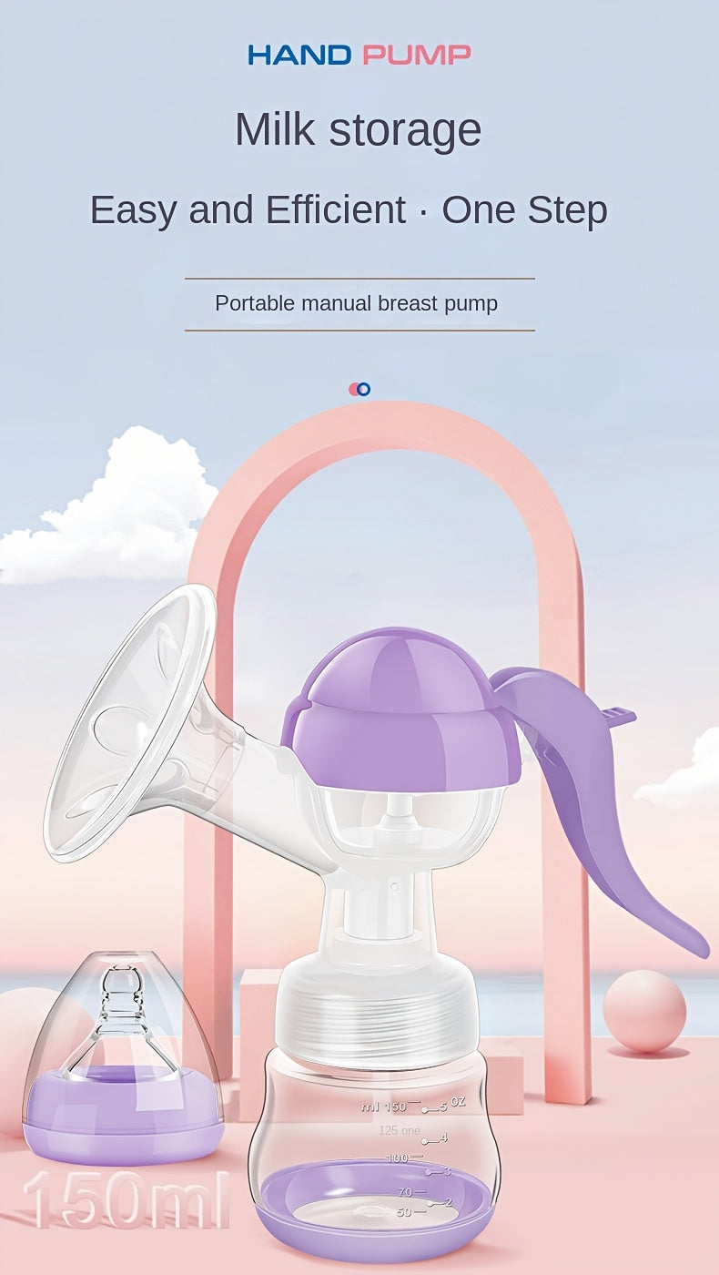 Manual Breast Pump with 5.07 oz Collection Bottle, Portable Hand-Operated Milk Expression Pump with Lever Handle in Purple or White for Nursing Moms