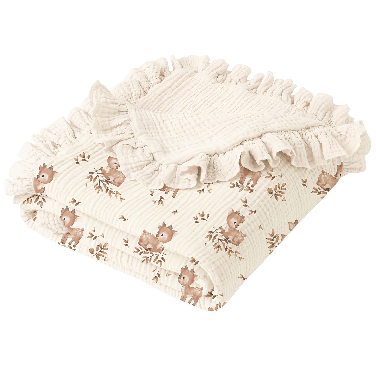 Flounce Muslin Baby Blanket for Infants and Toddlers, 40 x 36 Inch Lightweight Cotton Nursery Blanket with Pink, Fawn and Bowknot Options
