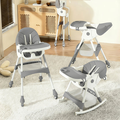 Double Tray Baby High Chair, Adjustable PU Leather Dining Seat with Five-Point Harness and Detachable Two-Layer Tray for Home Mealtimes