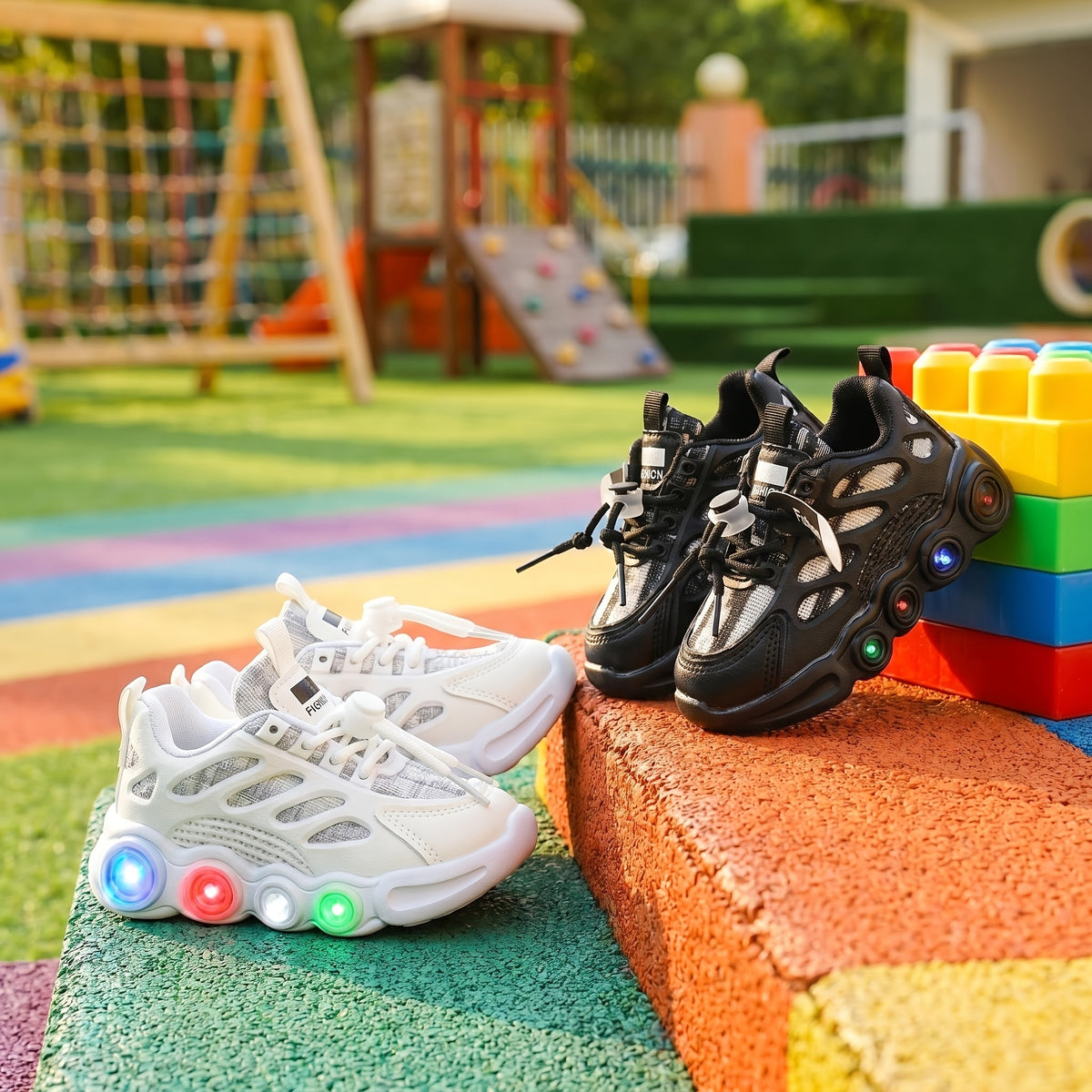 Color-Changing LED Toddler Shoes with Cartoon Design, Light-Up Kids Sneakers in Black or White for Boys and Girls, US Toddler and Little Kid Sizes