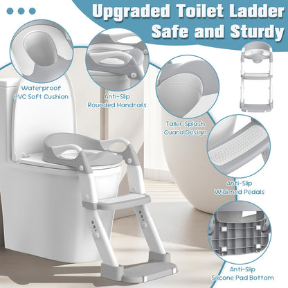 Toddler Potty Seat with Safety Harness, 3-in-1 Foldable Portable Toilet Trainer and Adjustable Step Stool for Boys and Girls