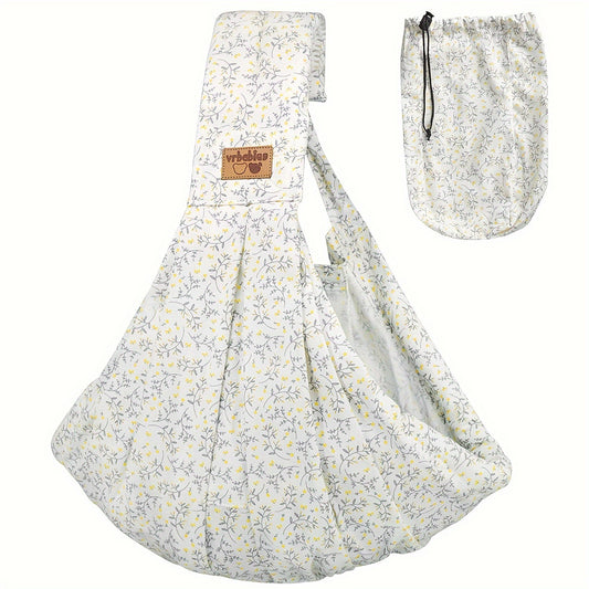 Pocketed Baby Sling Carrier for 1-24 Months, Vrbabies Lightweight Front Carry with Adjustable Shoulder Strap in Yellow Flower or Blue Porcelain