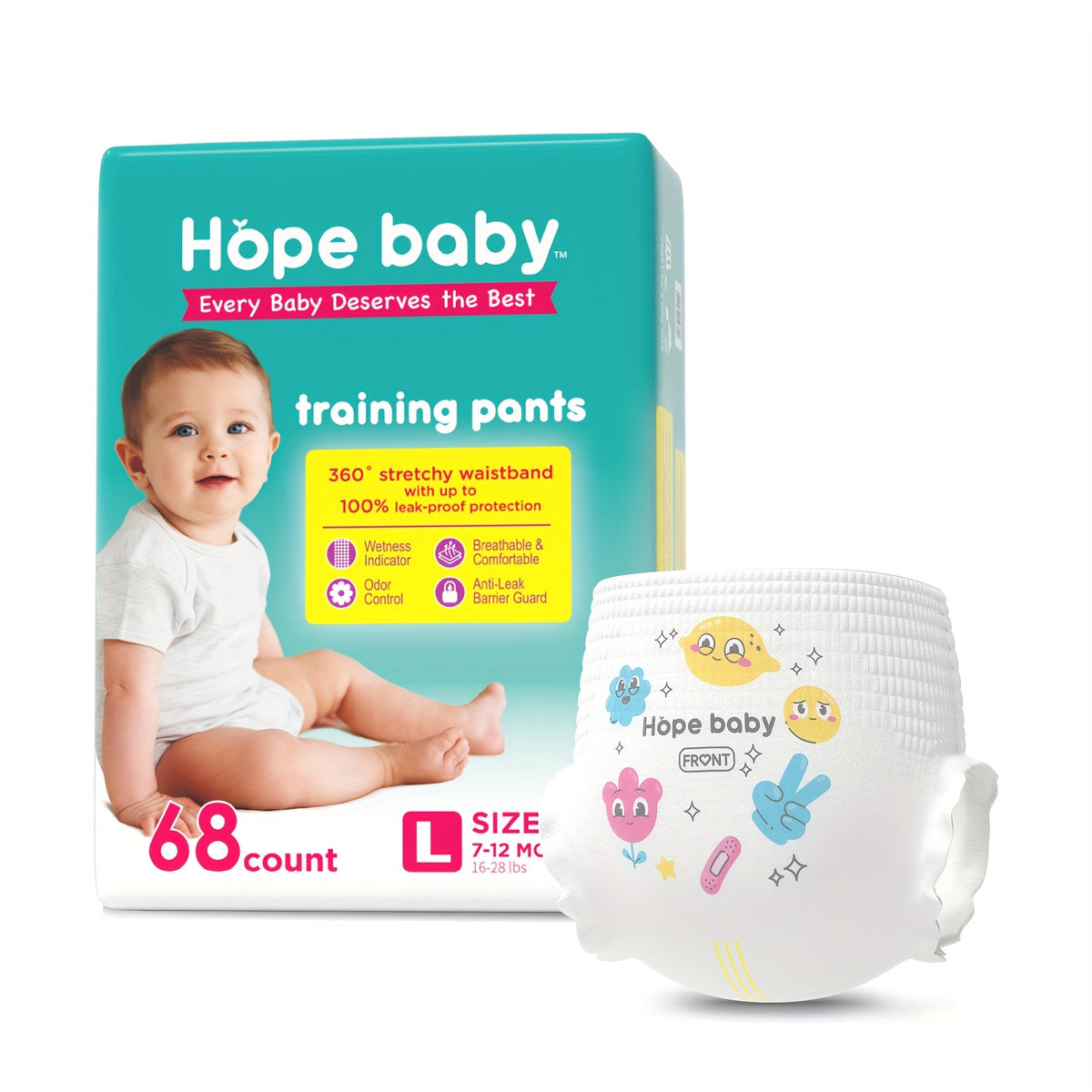 HOPE BABY Pull Ups Potty Training Pants, Premium Training Underwear 64-68 Count – Hypoallergenic Toddler Diapers for Sensitive Skin, Sizes L to XXXL, Comfortable Everyday Potty Training