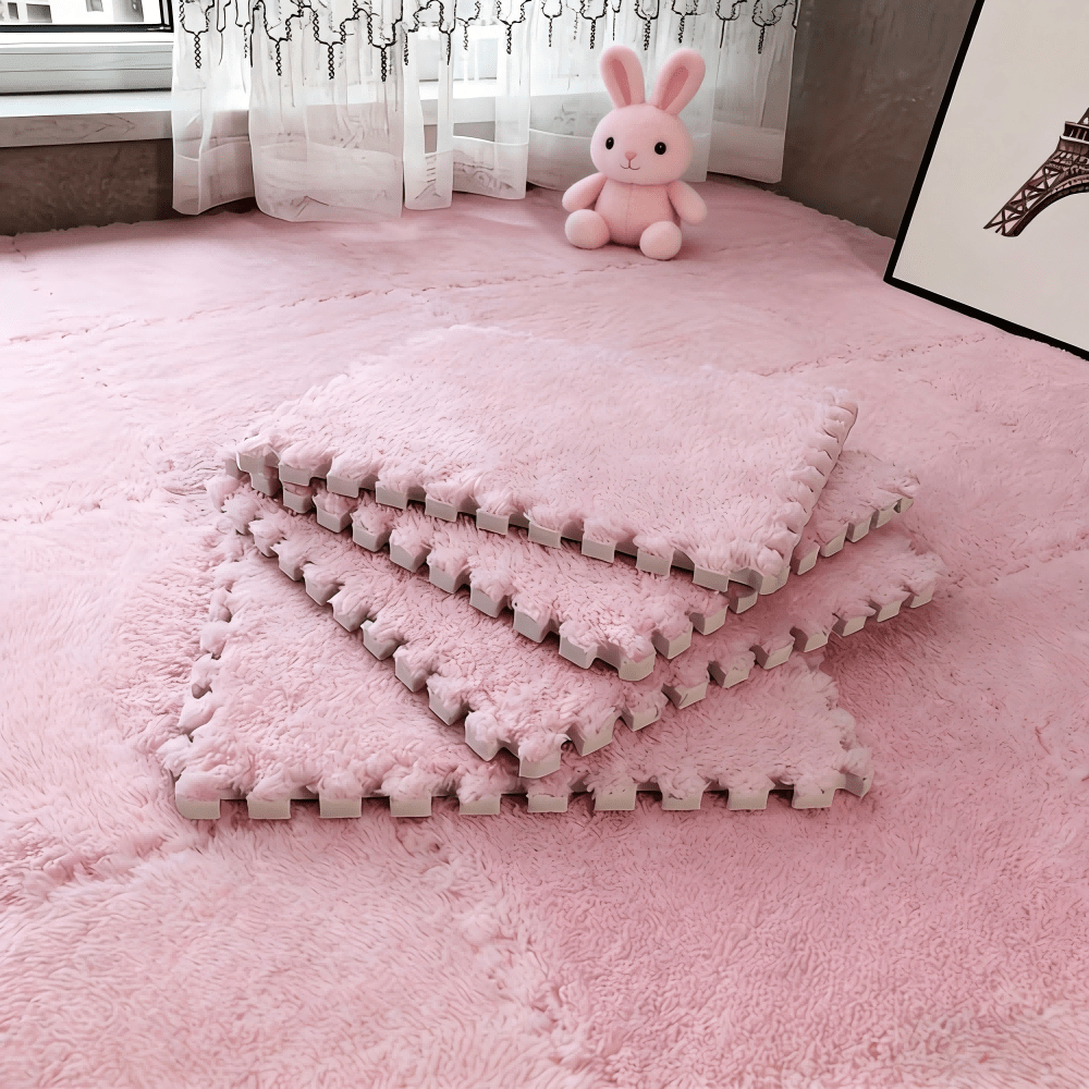 Interlocking Carpet Tiles, 38-Piece EVA Patchwork Floor Mat Set in Solid Colors for Living Room, Bedroom and Bay Window Home Decor