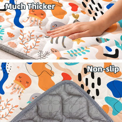 Foldable 50-Inch Baby Crawling Mat with Soft Padding, Machine-Washable Boho Playpen Floor Mat for Infants and Toddlers at Home