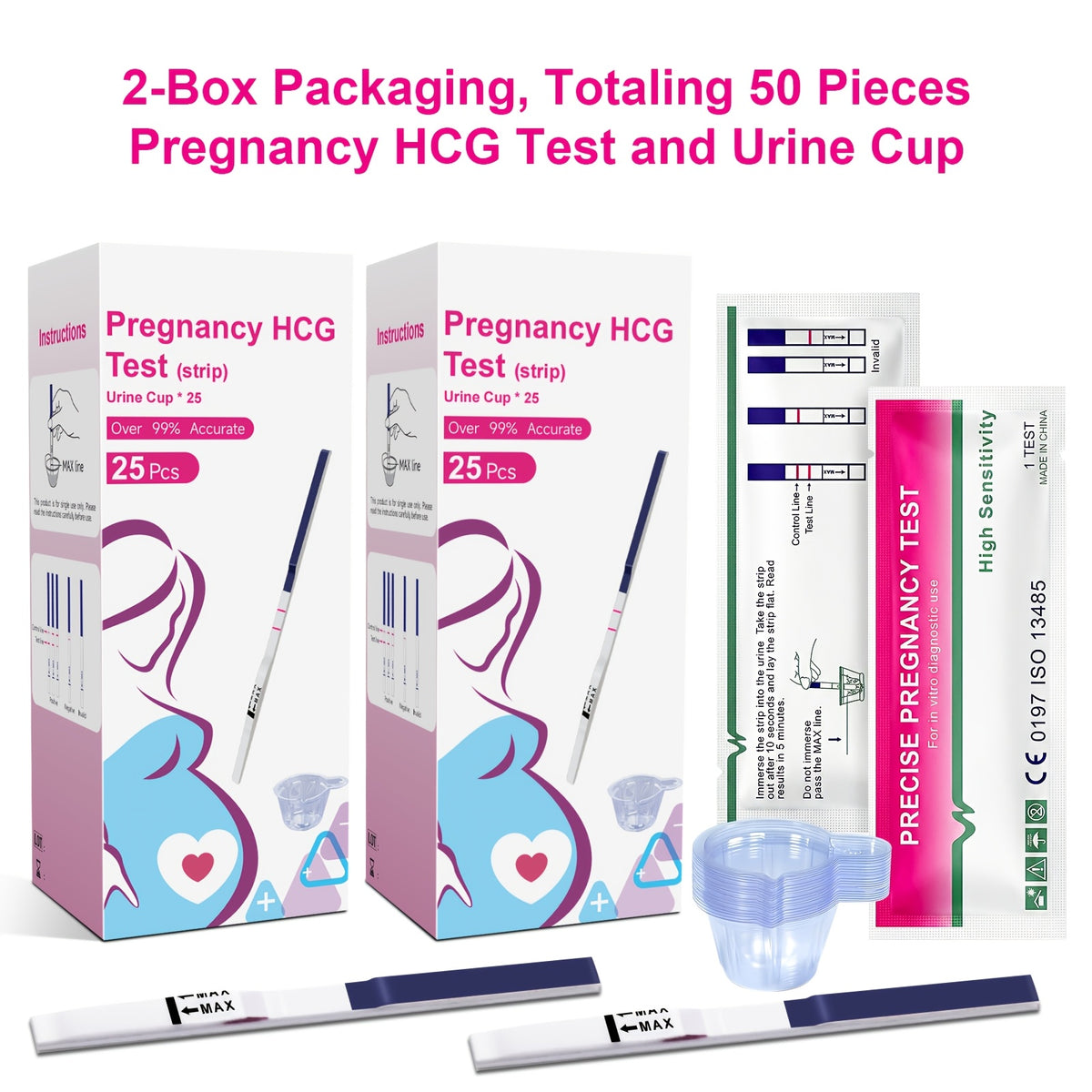 Early Detection Pregnancy Test Strips Kit, 50/100pcs Rapid HCG Home Pregnancy Test, 25mIU/mL Ultra-Sensitive Wide Strips, High Accuracy Bulk Testing Kit for Women and Healthcare Professionals