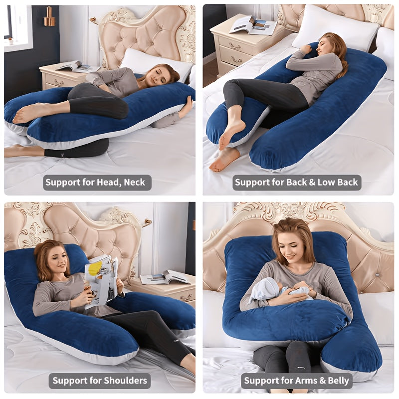 Velvet Cover U-Shaped Pregnancy Pillow, Full Body Maternity Sleeping Pillow with Detachable Soft Velvet Cover, Essential Comfort Support for Pregnant Women and Expectant Mothers