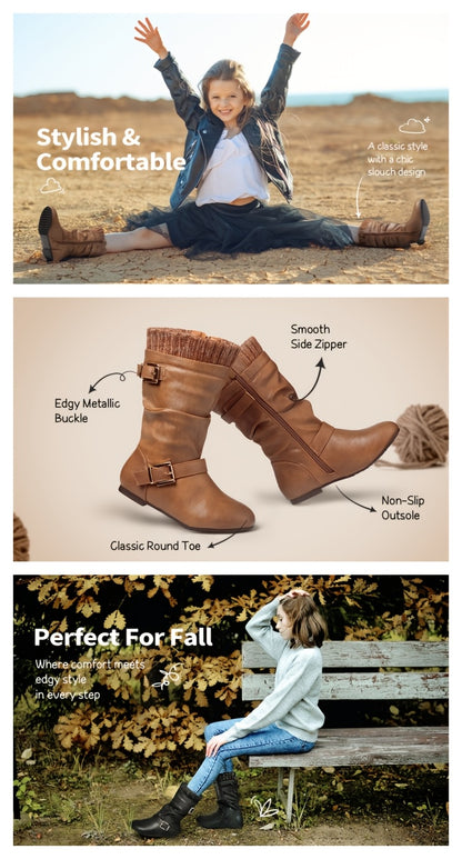 Faux Fur Lined Knee-High Winter Riding Boots for Girls - Fashionable Comfortable Tall Boots with Soft Lining, Warm Cold-Weather Footwear for Toddler, Little Kid & Big Kid