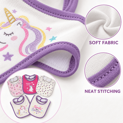 Double-Layer Cotton Baby Bibs 5-Pack with Cartoon Designs, Absorbent Adjustable Feeding Bib Set for Boys and Girls Ages 0–3 Years