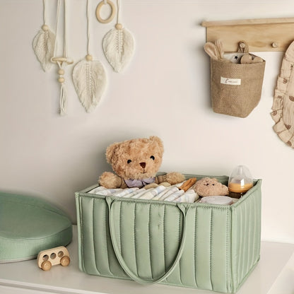 Stylish Storage Basket Diaper Caddy, Portable Nursery Organizer Basket for Diapers & Baby Essentials – Freestanding Design for Changing Table, Crib Side & Nursery Shelf Storage