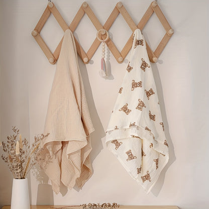 Teddy Bear Muslin Swaddle Blankets 2-Pack, 40 x 40 Inch Neutral Baby Receiving Blankets for Newborn Boys and Girls, Boho Nursery Gift Set