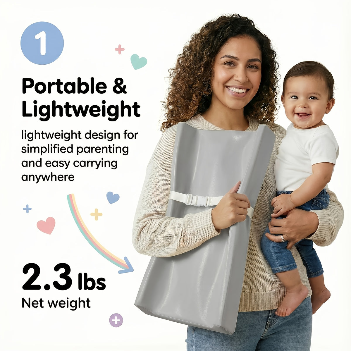 PASAMIC Secure Grip Baby Diaper Changing Pad for Dresser, Waterproof & Wipeable Contoured Design – Standard Size 15.74" x 31.1", Easy-Clean Changing Mat in Grey, Pink & Beige