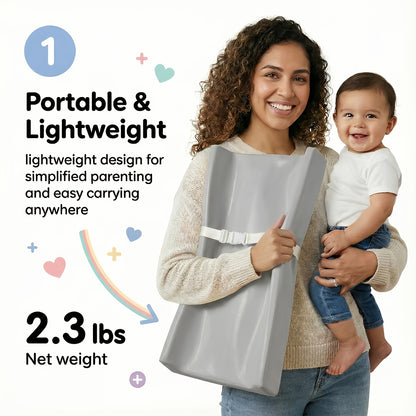 PASAMIC Secure Grip Baby Diaper Changing Pad for Dresser, Waterproof & Wipeable Contoured Design – Standard Size 15.74" x 31.1", Easy-Clean Changing Mat in Grey, Pink & Beige