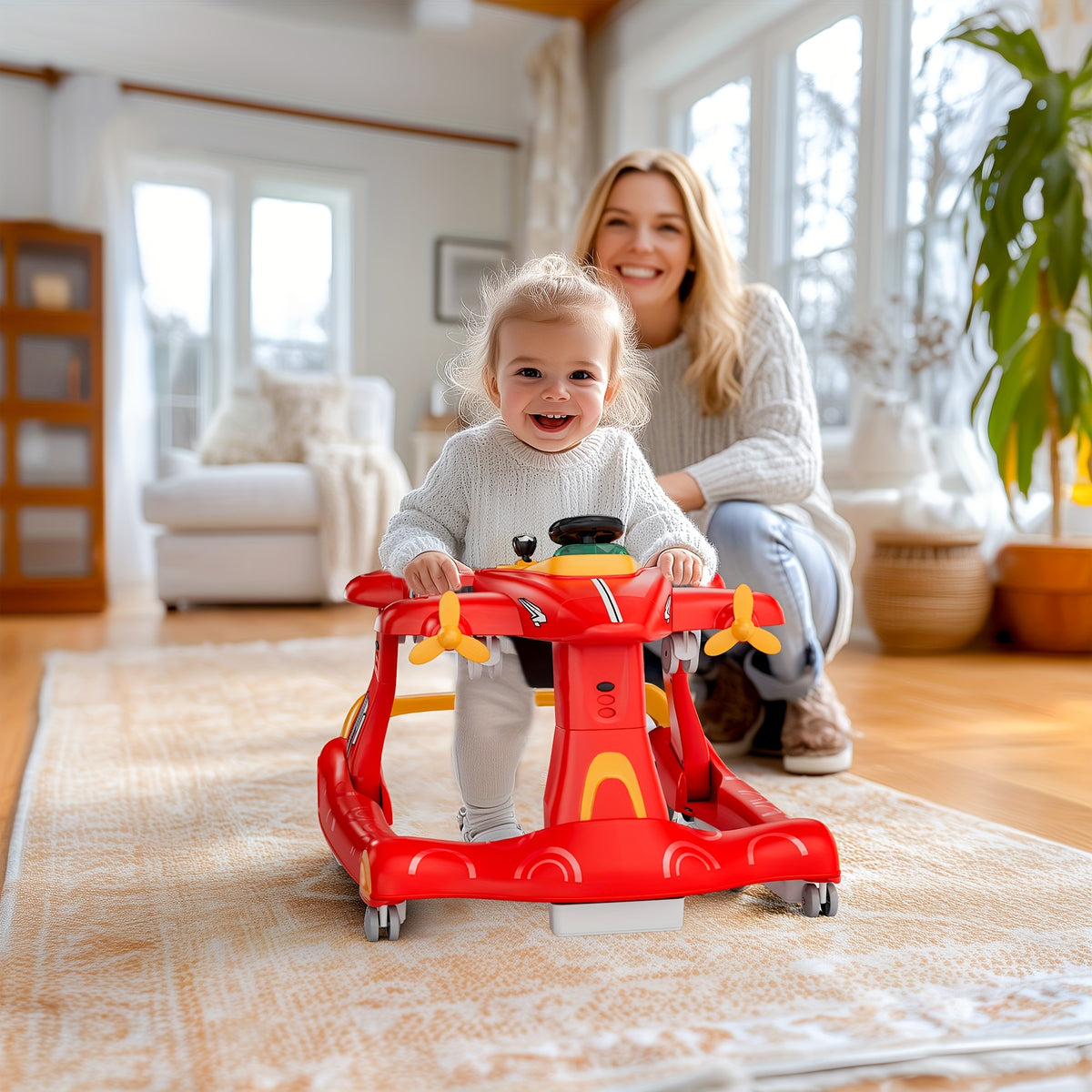 6-in-1 Activity Walker for Babies 6–18 Months, Foldable Height-Adjustable Walker with Rocker and Jumper Modes, Padded Seat, Lights and Music Tray