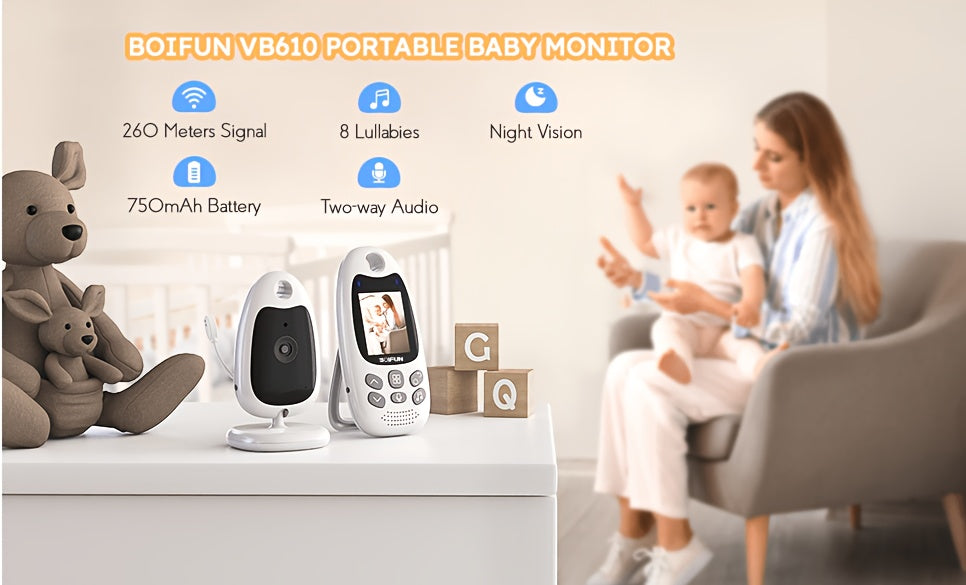 No WiFi Baby Monitor with Camera and Audio, BOIFUN VB610 Portable 2-Inch Screen with Night Vision, Two-Way Talk, VOX Mode and Temperature Alerts