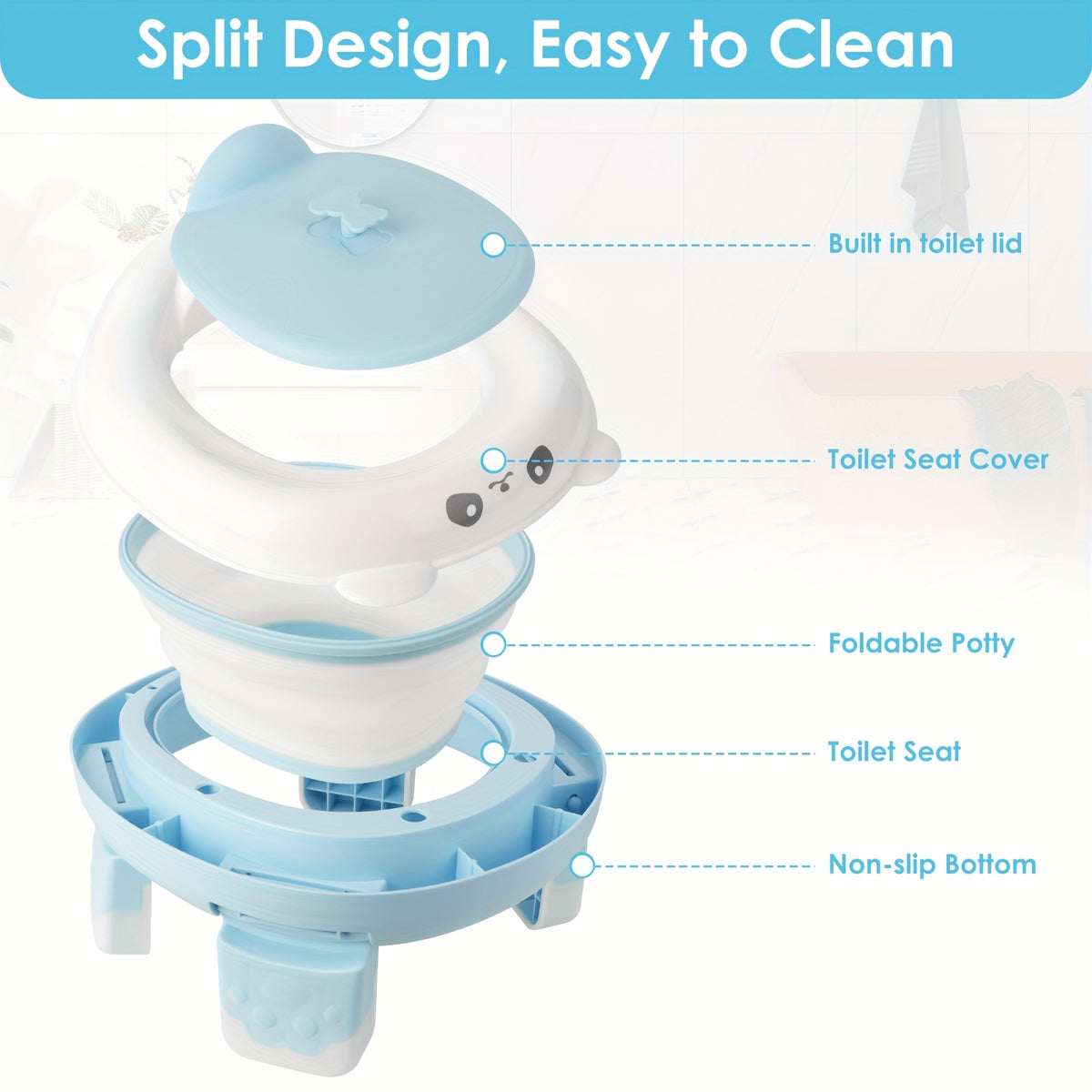 Foldable Travel Potty Chair for Boys and Girls with Storage Bag and 20 Disposable Liners Included, Portable Toddler Potty Seat for Indoor and Outdoor Use, Easy to Clean and Carry