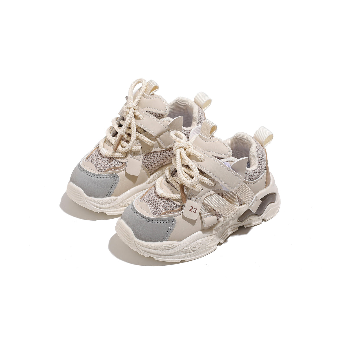Toddler Geometric Sneakers with Breathable PU Upper, PVC Sole and Lace-Up plus Hook-and-Loop Closure, All-Season Casual Running Shoes for Ages 1-6