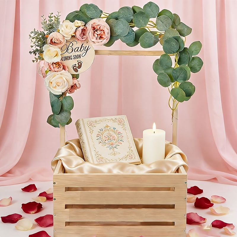 Wooden Shower Gift Basket Crate with Alphabet Letter Design, Easy Assembly Storage and Display Box in Natural Color, Available as 1 or 2 Pieces