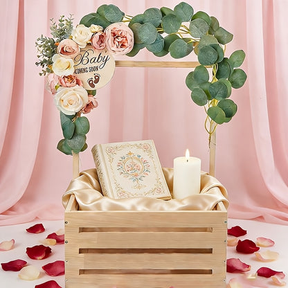 Wooden Shower Gift Basket Crate with Alphabet Letter Design, Easy Assembly Storage and Display Box in Natural Color, Available as 1 or 2 Pieces