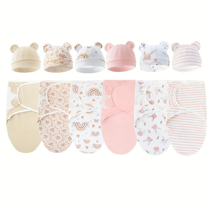Newborn Blanket and Hat Set for 0 to 3 Months, Coordinated Baby Wrap and Cap in Multiple Color and Print Styles for Coming-Home Photos and Gifting