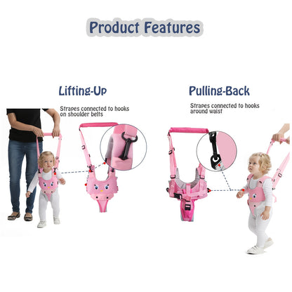 Baby Walking Aid Belt for 8-24 Months, Adjustable Pink Cartoon Toddler Support Harness for Supervised Indoor First-Step Practice
