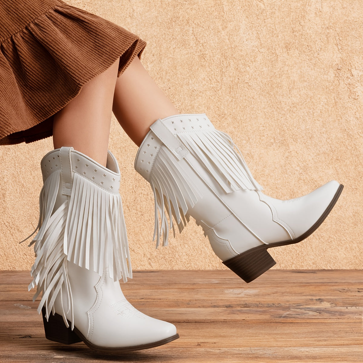 Tassel Fringe Western Ankle Boots for Girls - Star Cutout Cowgirl Boots with Soft Lining, Stable Heel, Easy Slip-On for Parties, Playtime & Dress-Up Fun