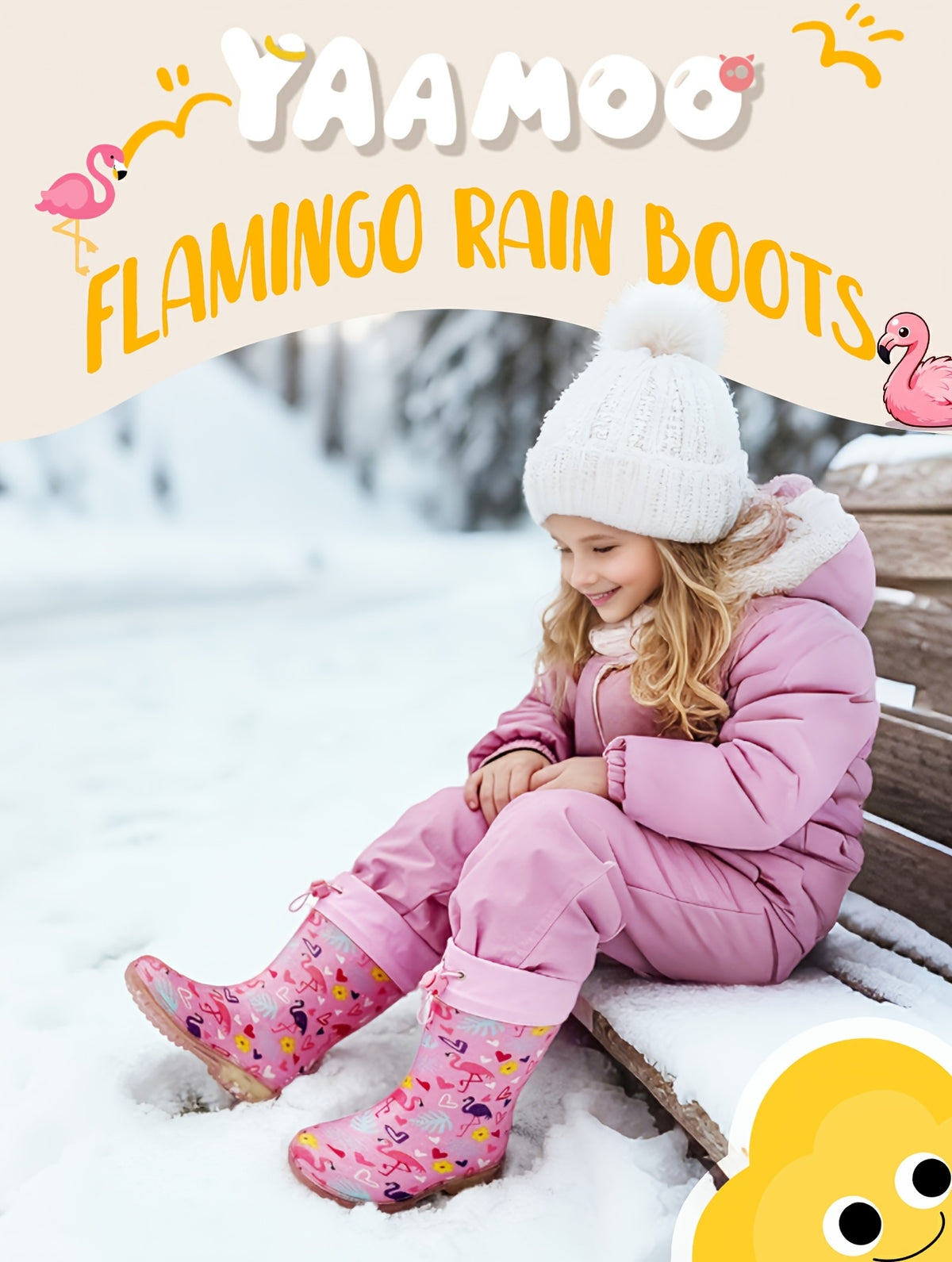 Pink Flamingo Rain Boots for Kids with Drawstring Cuffs, Soft Easy-Clean Design for Rainy-Day Outings, Toddler, Little Kid & Big Kid Sizes