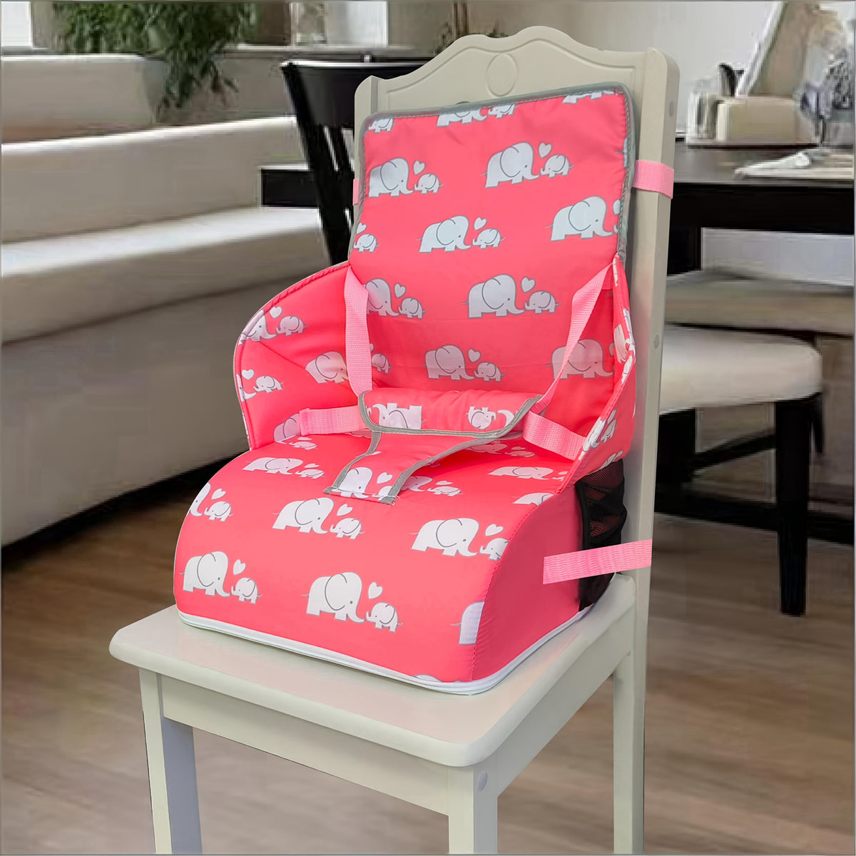 Children's Dining Booster Cushion with Backrest, Foldable Portable Chair Seat Pad with Removable Washable Cover for Home and Outdoor Meals