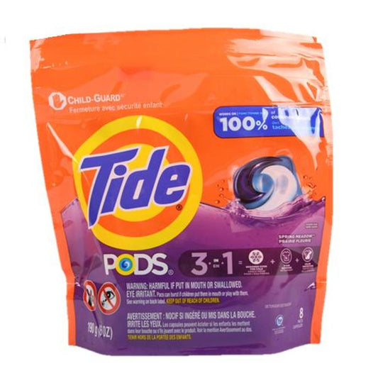 Tide PODS Laundry Detergent Pacs, Spring Meadow Scent 3-in-1, 8-Pack – Concentrated Stain Remover & Color Protector, Works in Cold Water, HE Machine Compatible for Family Laundry