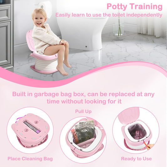 3-in-1 Portable Potty for Toddlers, Foldable Toilet Training Seat and Carry Chair for Car Trips, Camping, and Indoor or Outdoor Bathroom Use