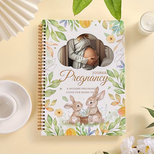 Pregnancy Journal for First-Time Moms, 96-Sheet Floral Bunny Memory Book with Weekly and Monthly Planner, Sonogram Photo Insert and Stickers