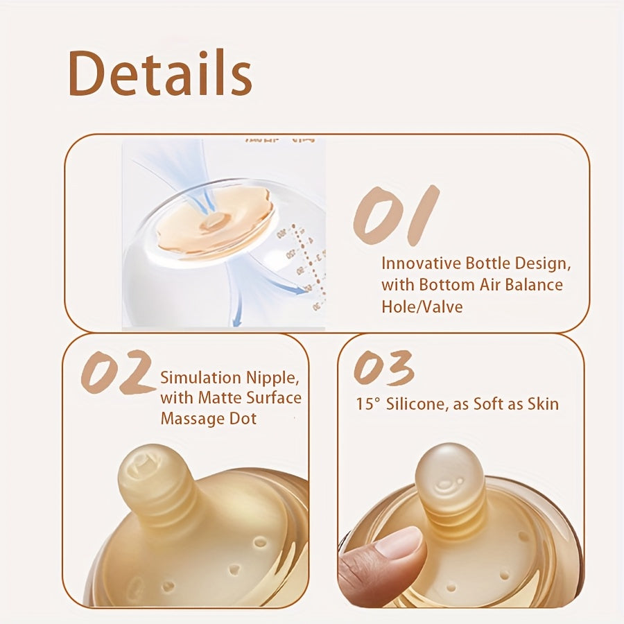 Borosilicate Glass Baby Bottles, Wide-Neck Feeding Bottle with Bottom Air Balance Valve, 4 oz, 5 oz and 8 oz Options for Daily Infant Feeding