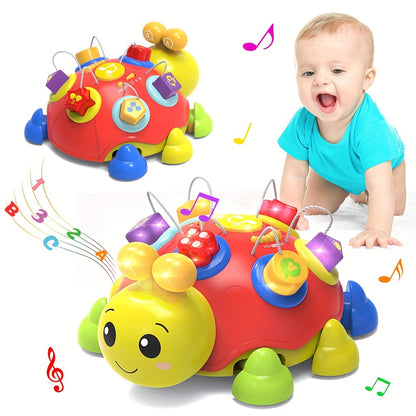 Musical Ladybug Crawling Toy with Lights, ABC, Numbers and Shapes Activities, Red Interactive Baby Floor Play Toy, Batteries Not Included