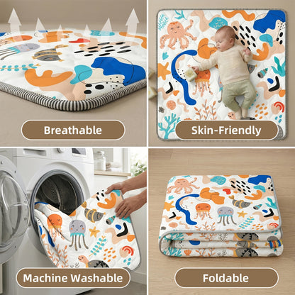Foldable 50-Inch Baby Crawling Mat with Soft Padding, Machine-Washable Boho Playpen Floor Mat for Infants and Toddlers at Home