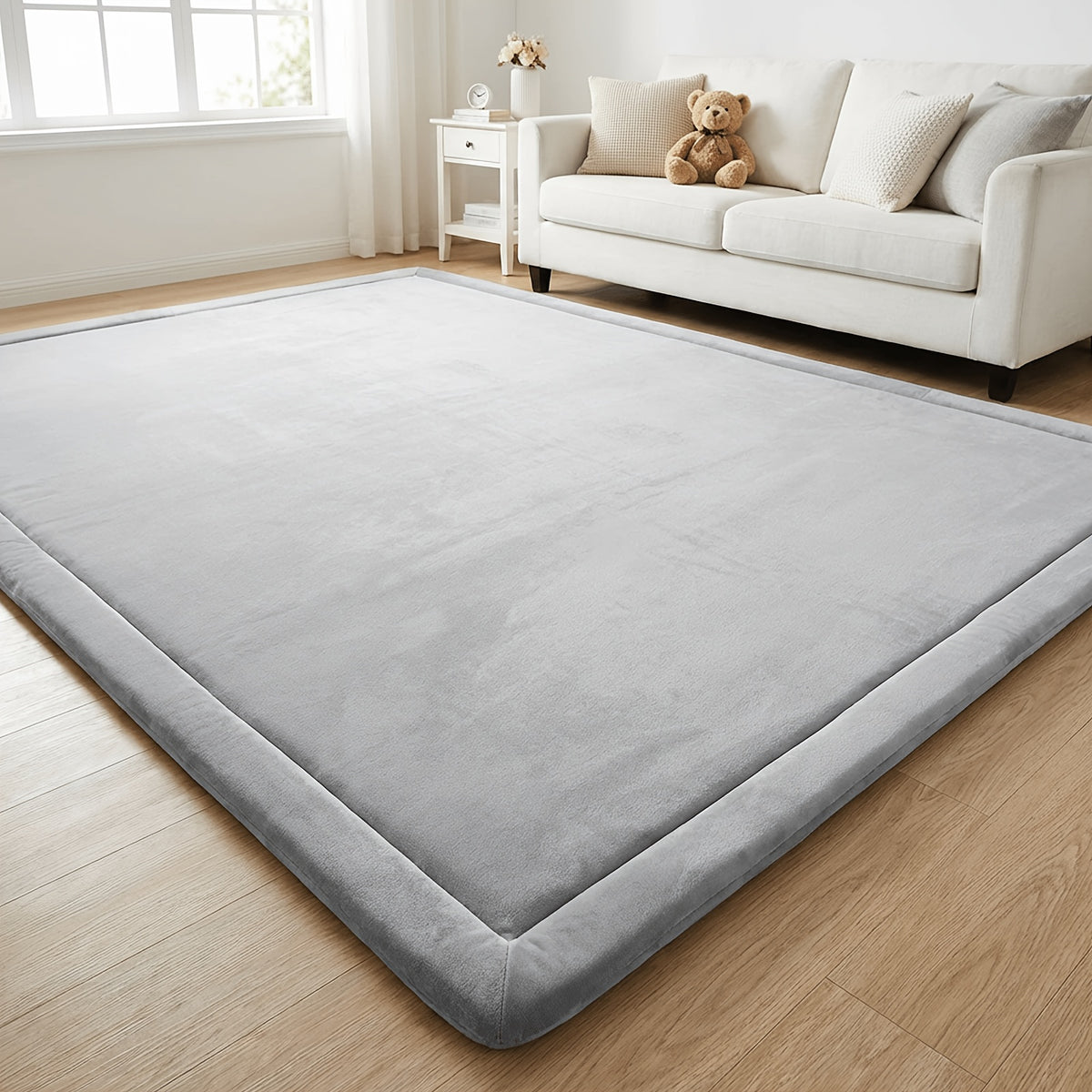 Tummy-Time Velvet Play Mat with 1.3-Inch Cushioning, Non-Slip Crawling Floor Pad for Infants and Toddlers, Four Size Options