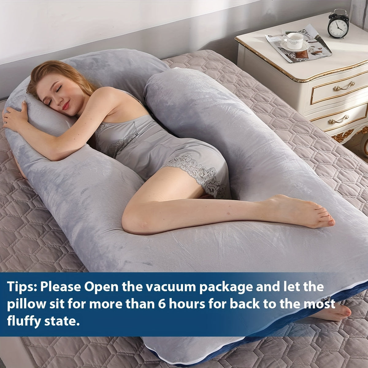 J-Shaped Full Body Pregnancy Pillow, 62-Inch Maternity Pillow with Removable Pillowcase, Large Size Back to Leg Support for Comfortable Pregnancy Sleep, Great Baby Shower and Holiday Gift