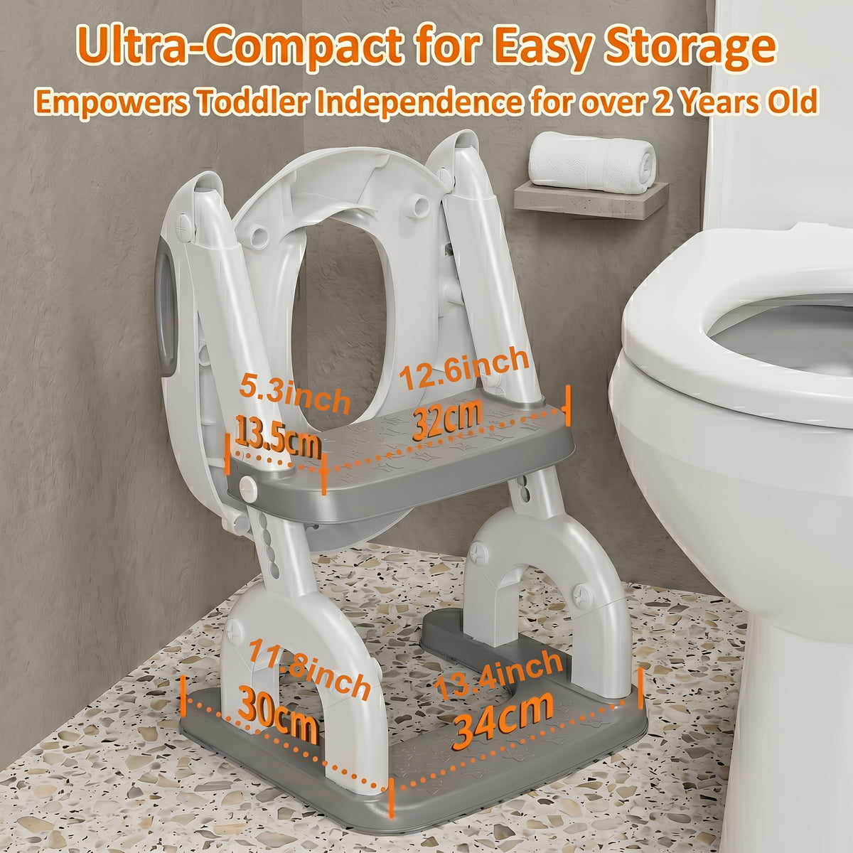 Toddler Potty Trainer, 2-in-1 Toilet Seat and Step Ladder, Adjustable Heavy-Duty Design with Anti-Slip Base for Boys and Girls